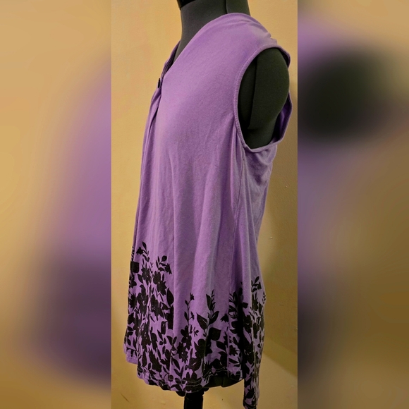 laksmi Tops - Sleeveless Purple Top with Black Floral Design